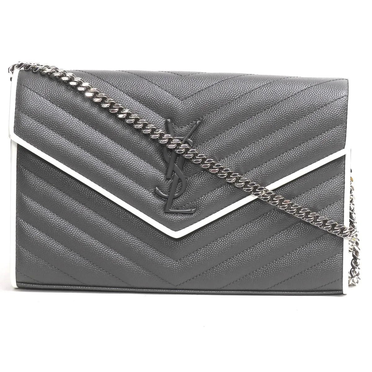 YSL GRAIN DE POUDRE MATELASSE CHEVRON MONOGRAM WALLET ON A CHAIN