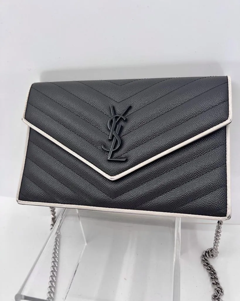 YSL GRAIN DE POUDRE MATELASSE CHEVRON MONOGRAM WALLET ON A CHAIN