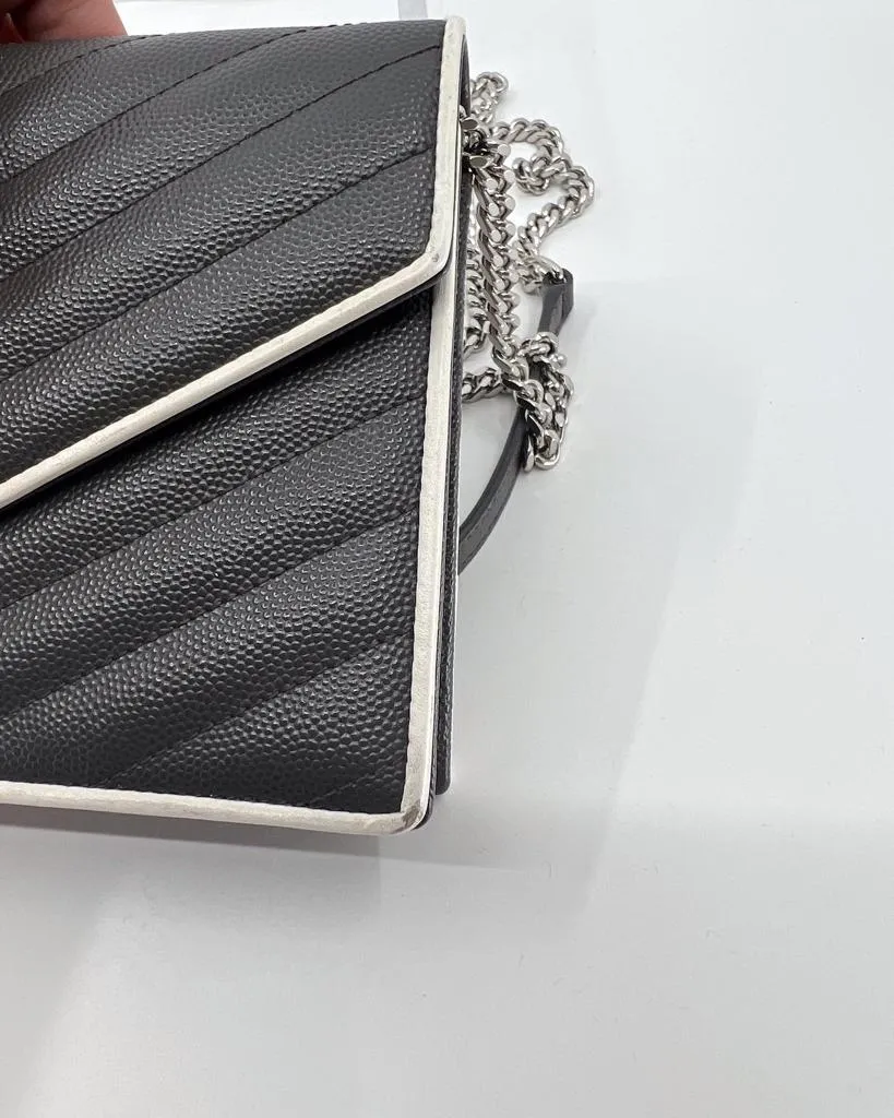 YSL GRAIN DE POUDRE MATELASSE CHEVRON MONOGRAM WALLET ON A CHAIN