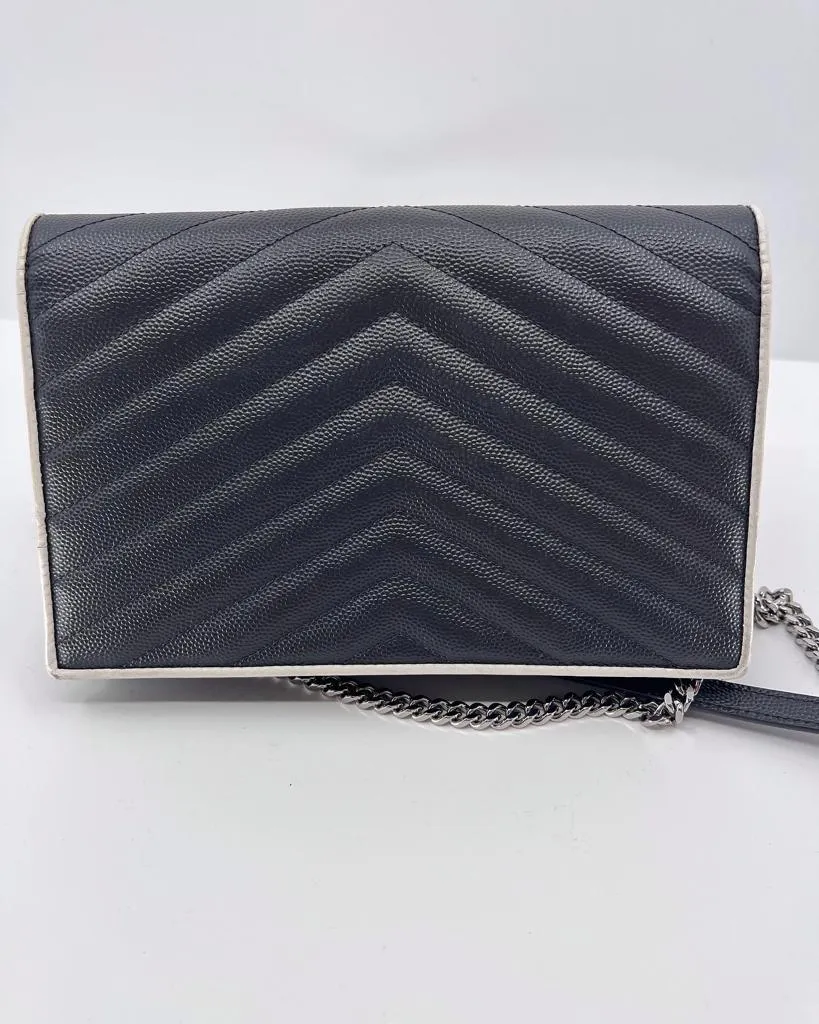 YSL GRAIN DE POUDRE MATELASSE CHEVRON MONOGRAM WALLET ON A CHAIN