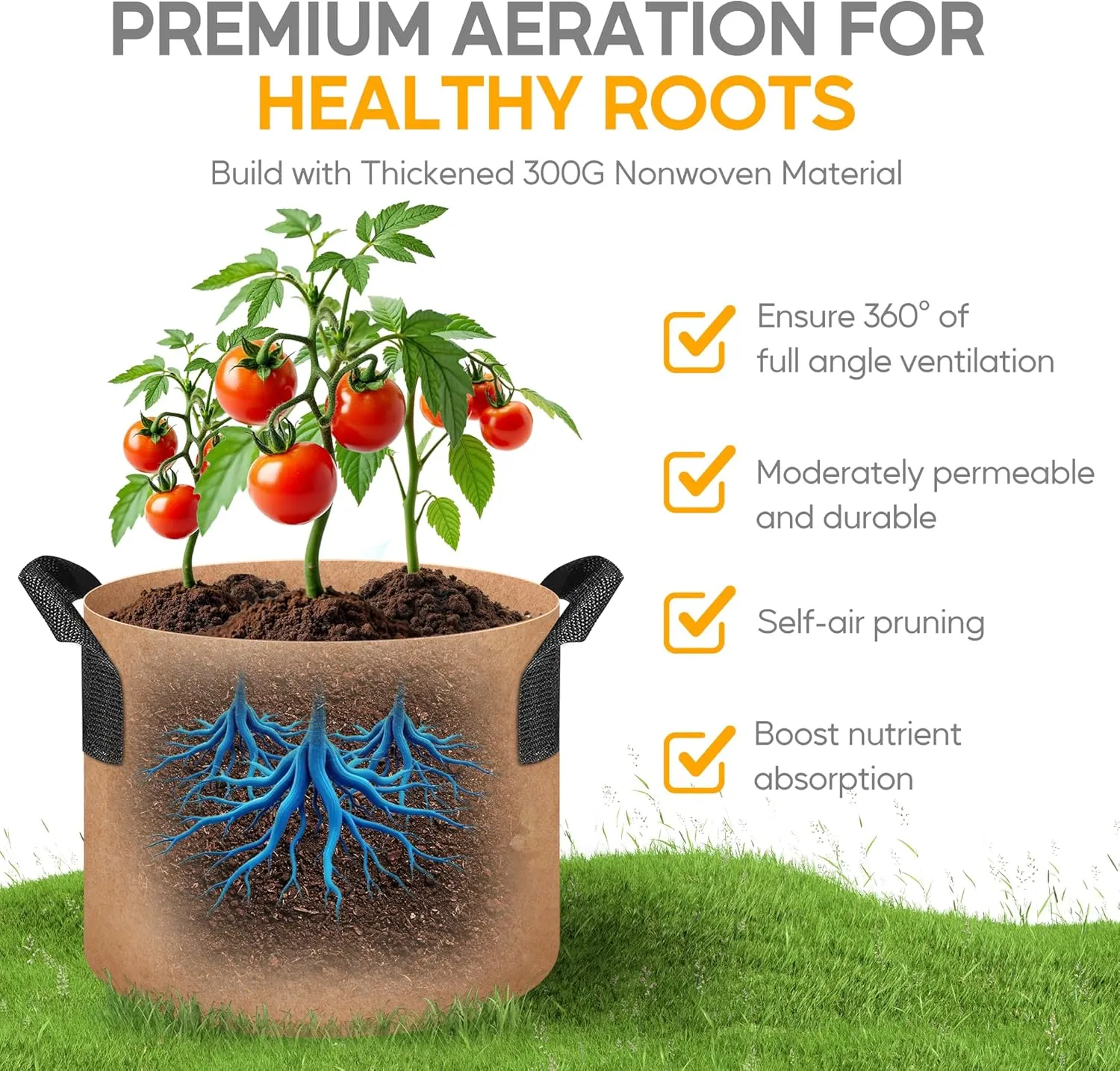 YSSOA Grow Bags 12 Pack 3 Gallon 300G Reusable Breathable Gardening Pots with Handles Non-Woven Fabric Plant Bags, Heavy Duty Planting Bags for Grow Tent Hydroponic & Outdoor Vegetables Tomatoes, Tan