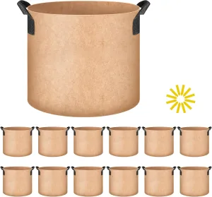 YSSOA Grow Bags 12 Pack 3 Gallon 300G Reusable Breathable Gardening Pots with Handles Non-Woven Fabric Plant Bags, Heavy Duty Planting Bags for Grow Tent Hydroponic & Outdoor Vegetables Tomatoes, Tan