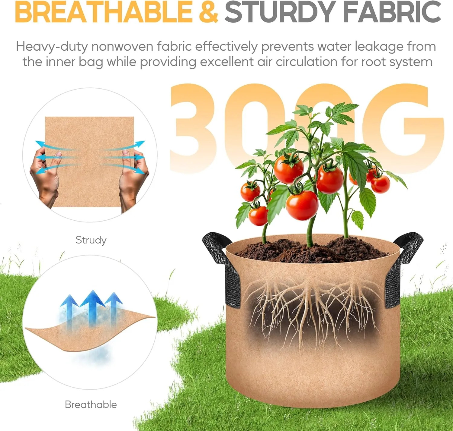 YSSOA Grow Bags 12 Pack 3 Gallon 300G Reusable Breathable Gardening Pots with Handles Non-Woven Fabric Plant Bags, Heavy Duty Planting Bags for Grow Tent Hydroponic & Outdoor Vegetables Tomatoes, Tan