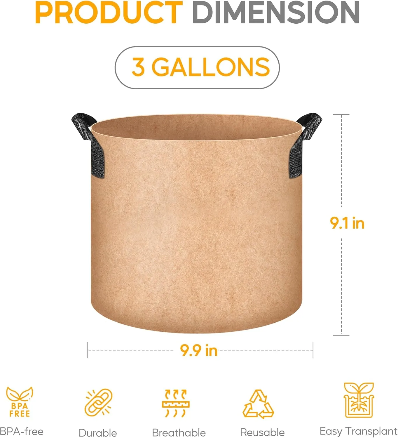 YSSOA Grow Bags 12 Pack 3 Gallon 300G Reusable Breathable Gardening Pots with Handles Non-Woven Fabric Plant Bags, Heavy Duty Planting Bags for Grow Tent Hydroponic & Outdoor Vegetables Tomatoes, Tan