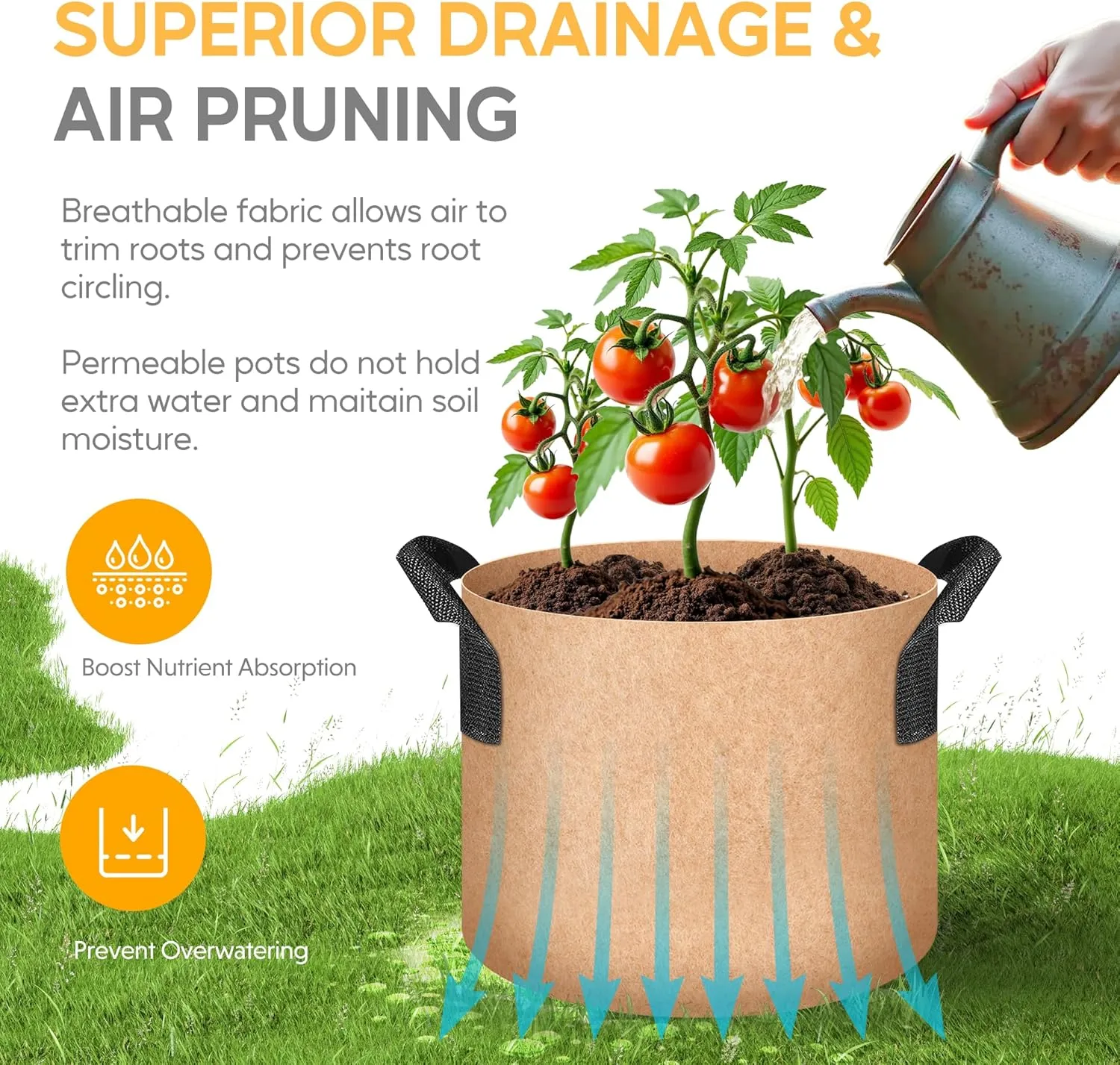 YSSOA Grow Bags 12 Pack 3 Gallon 300G Reusable Breathable Gardening Pots with Handles Non-Woven Fabric Plant Bags, Heavy Duty Planting Bags for Grow Tent Hydroponic & Outdoor Vegetables Tomatoes, Tan