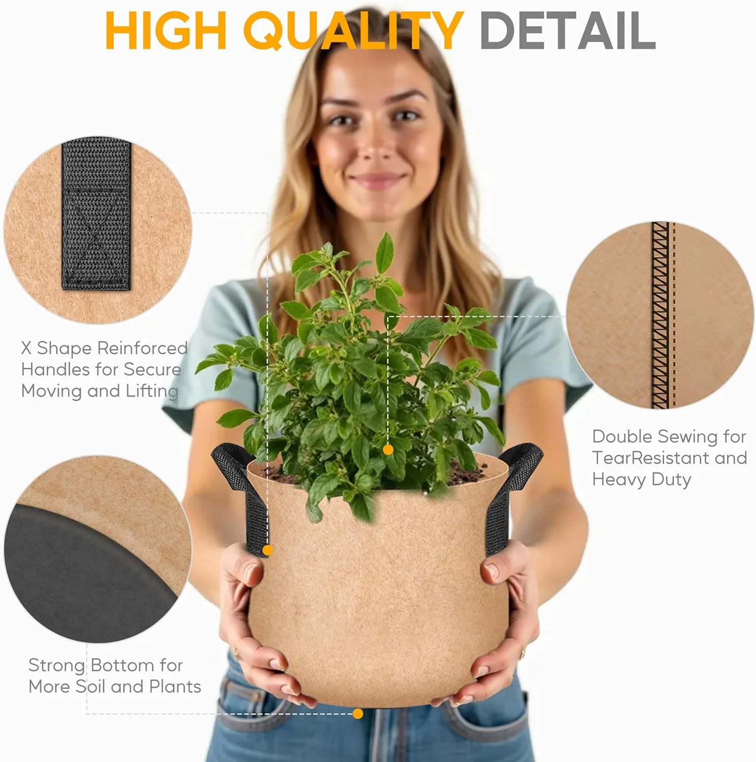 YSSOA Grow Bags 12 Pack 3 Gallon 300G Reusable Breathable Gardening Pots with Handles Non-Woven Fabric Plant Bags, Heavy Duty Planting Bags for Grow Tent Hydroponic & Outdoor Vegetables Tomatoes, Tan