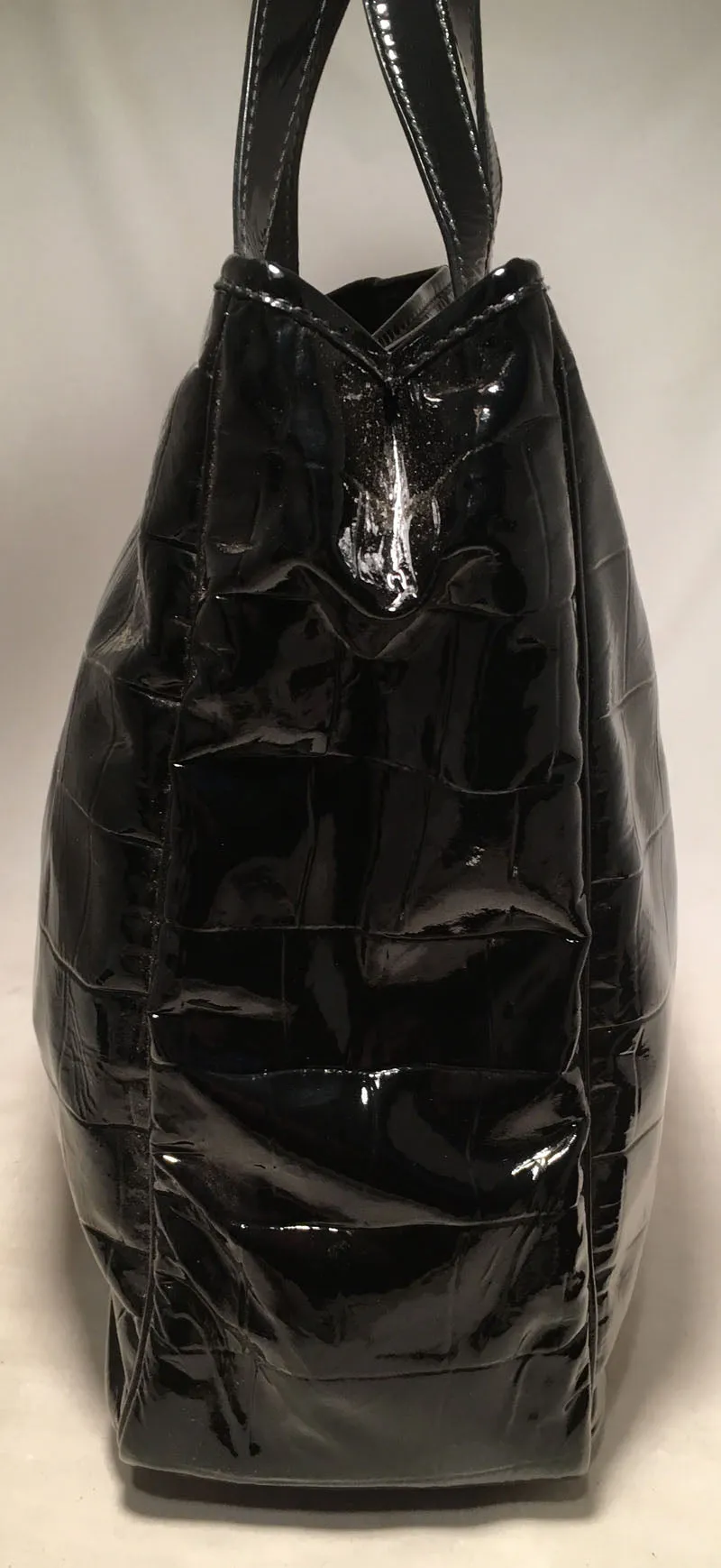 Yves Saint Laurent Black Patent Embossed Tote Bag