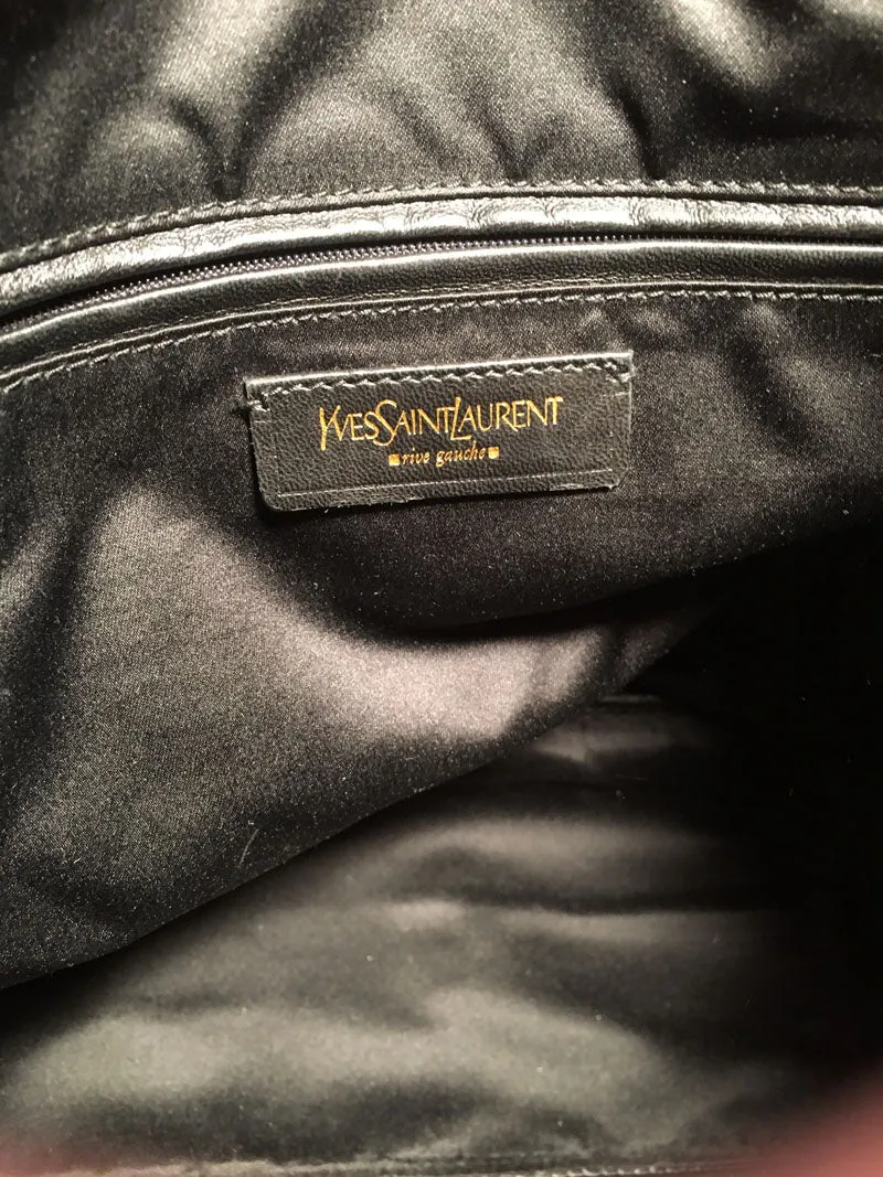 Yves Saint Laurent Black Patent Embossed Tote Bag