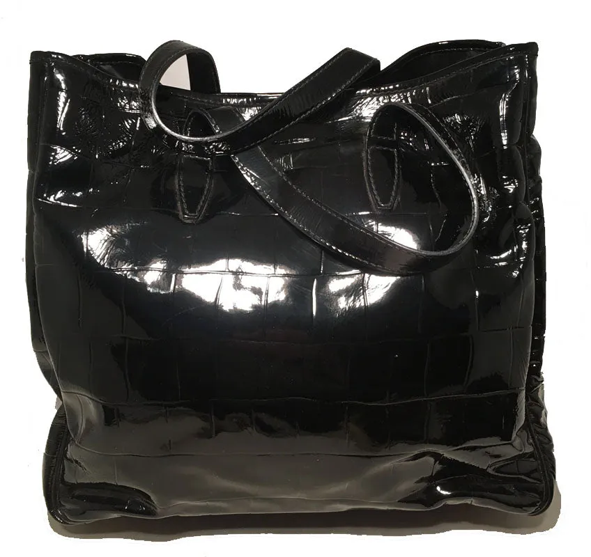 Yves Saint Laurent Black Patent Embossed Tote Bag