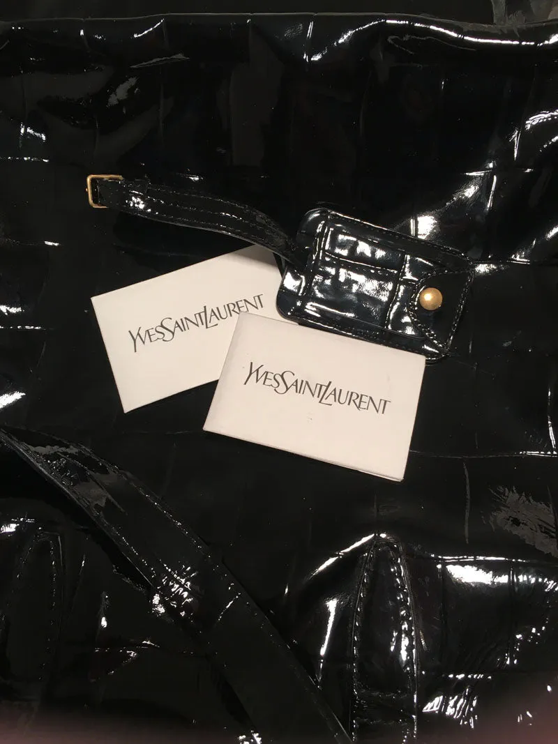 Yves Saint Laurent Black Patent Embossed Tote Bag