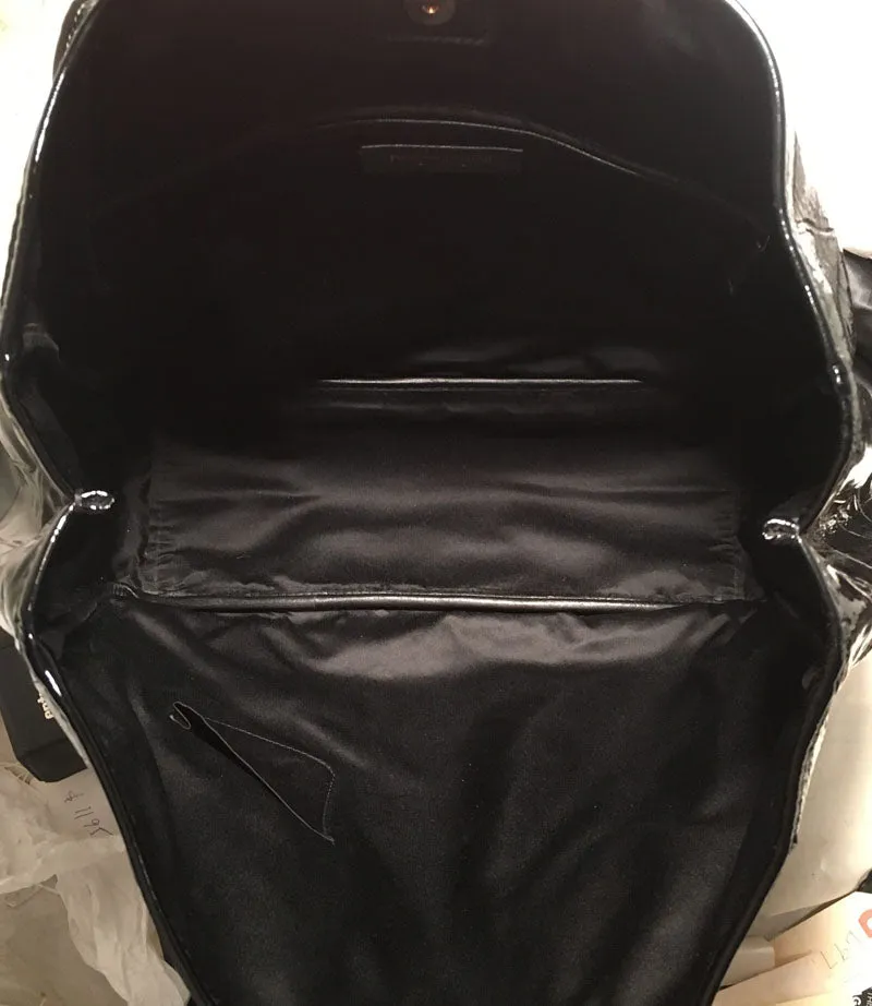 Yves Saint Laurent Black Patent Embossed Tote Bag