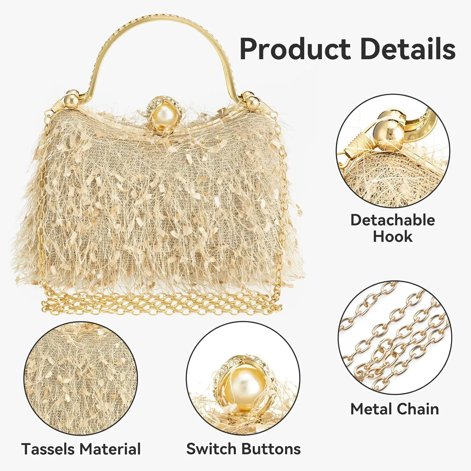 YYW Evening Handbag Cocktail Prom Fluffy Clutch Purse Vintage Feather Evening Shoulder Bag for Women Party