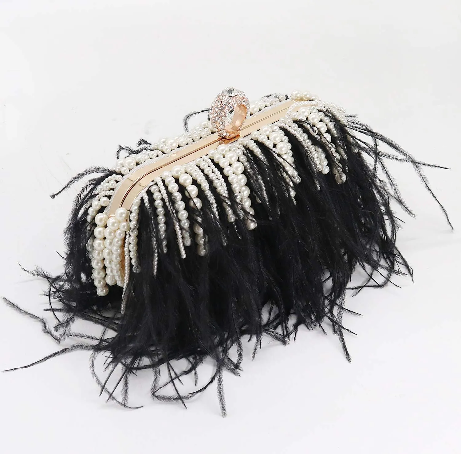 ZAKIA Women's Real Natural Ostrich Feather Tote Evening Dress Bag Shoulder Bag Party Money Bag Wallet Clutch