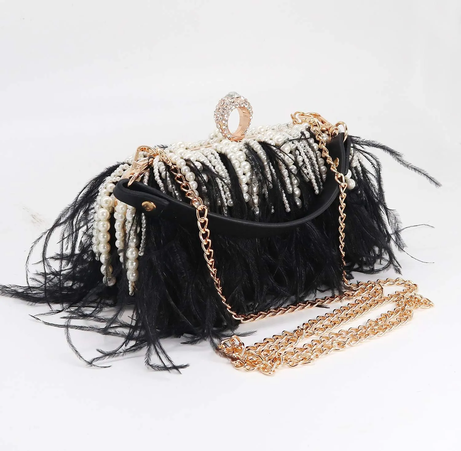 ZAKIA Women's Real Natural Ostrich Feather Tote Evening Dress Bag Shoulder Bag Party Money Bag Wallet Clutch