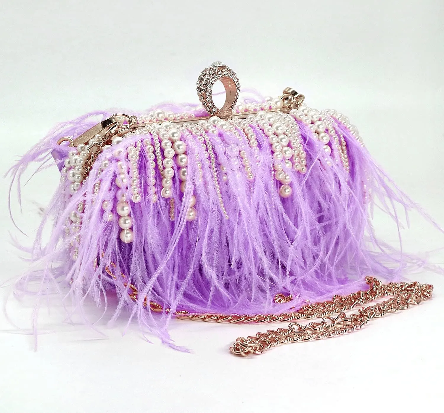 ZAKIA Women's Real Natural Ostrich Feather Tote Evening Dress Bag Shoulder Bag Party Money Bag Wallet Clutch