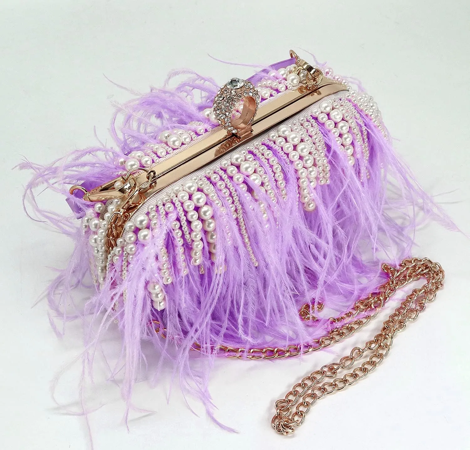 ZAKIA Women's Real Natural Ostrich Feather Tote Evening Dress Bag Shoulder Bag Party Money Bag Wallet Clutch