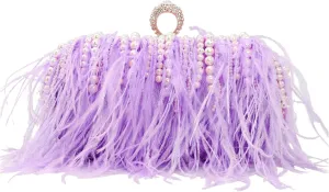 ZAKIA Women's Real Natural Ostrich Feather Tote Evening Dress Bag Shoulder Bag Party Money Bag Wallet Clutch
