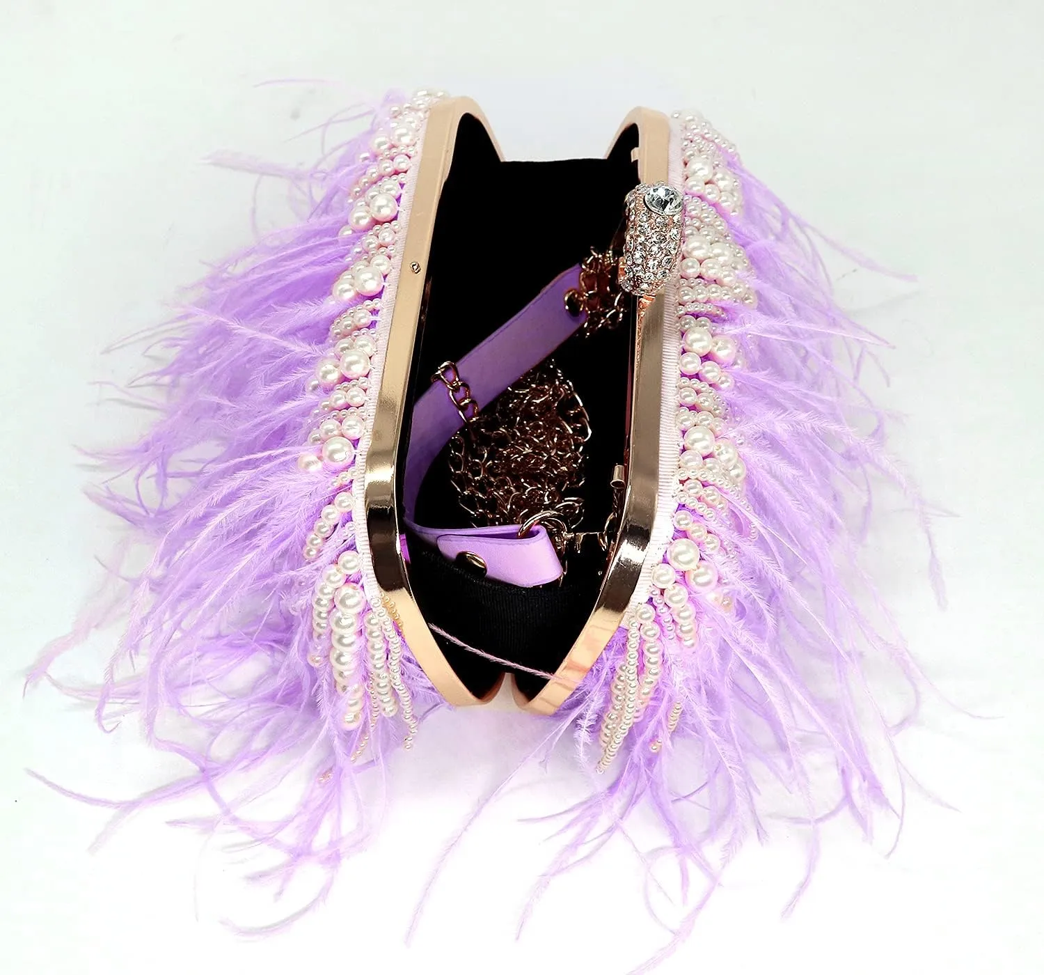ZAKIA Women's Real Natural Ostrich Feather Tote Evening Dress Bag Shoulder Bag Party Money Bag Wallet Clutch