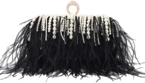 ZAKIA Women's Real Natural Ostrich Feather Tote Evening Dress Bag Shoulder Bag Party Money Bag Wallet Clutch