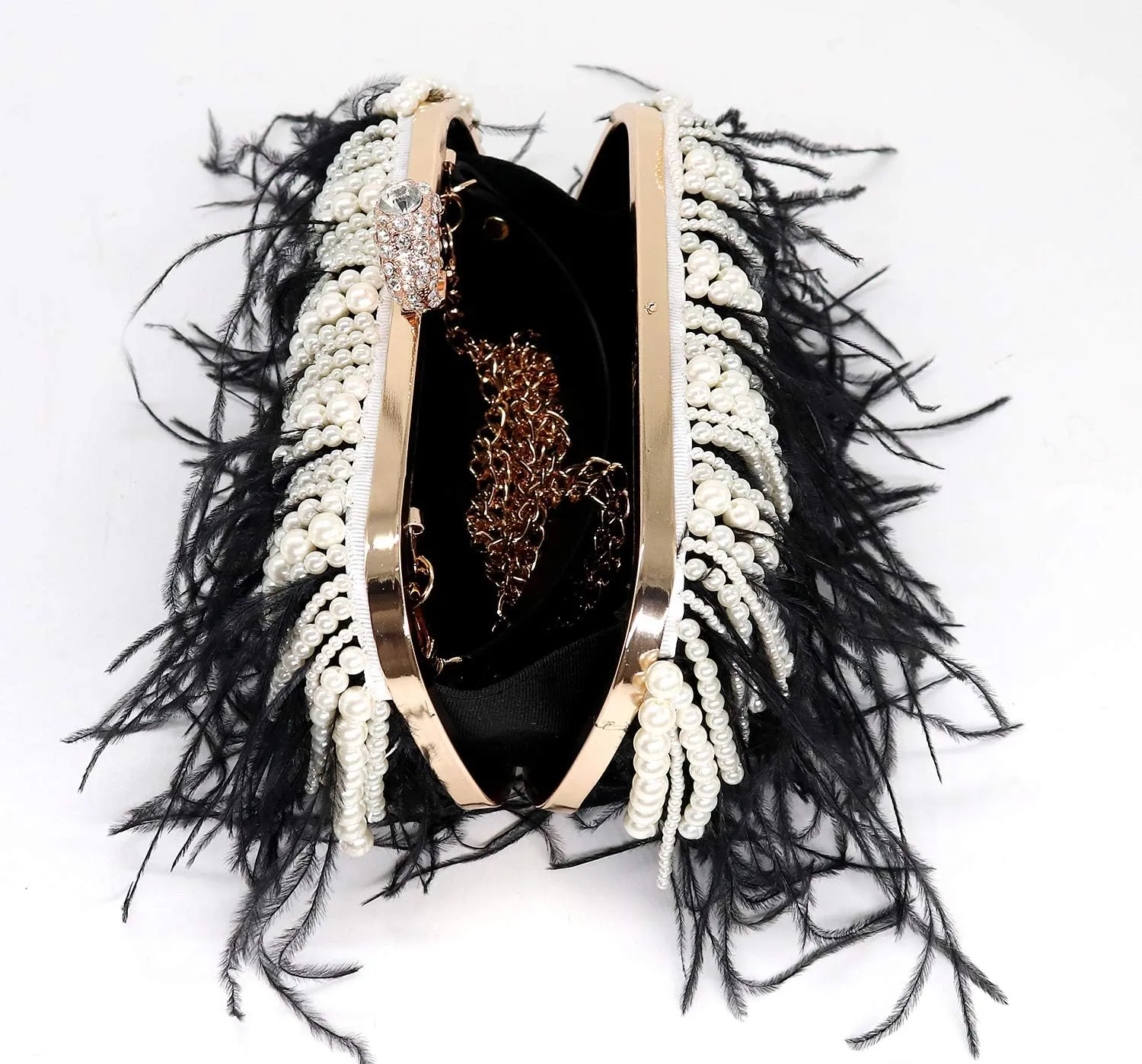 ZAKIA Women's Real Natural Ostrich Feather Tote Evening Dress Bag Shoulder Bag Party Money Bag Wallet Clutch
