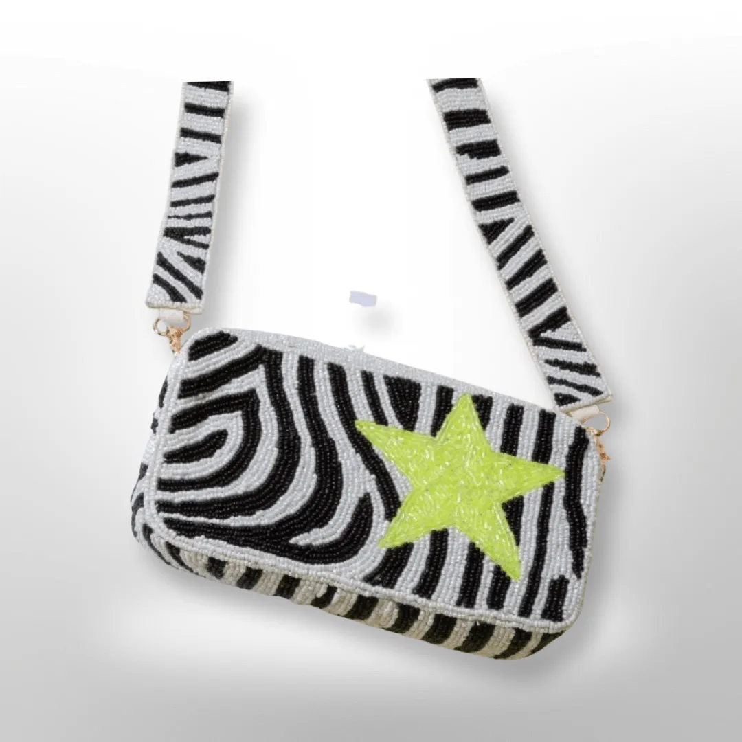 Zebra Double Sided Beaded Handbag