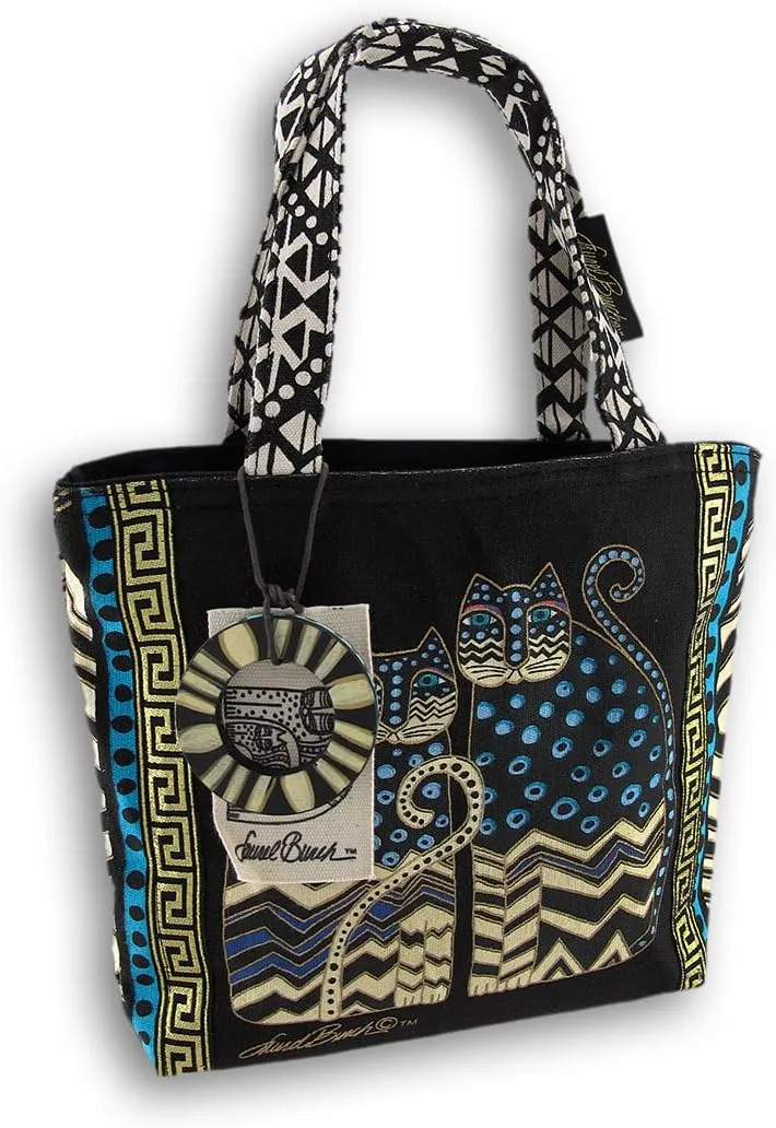 Zeckos 8.5 x 8.25 x 2.75 Inch Medium Tote Bag with Zipper Top in Spotted Cats Print