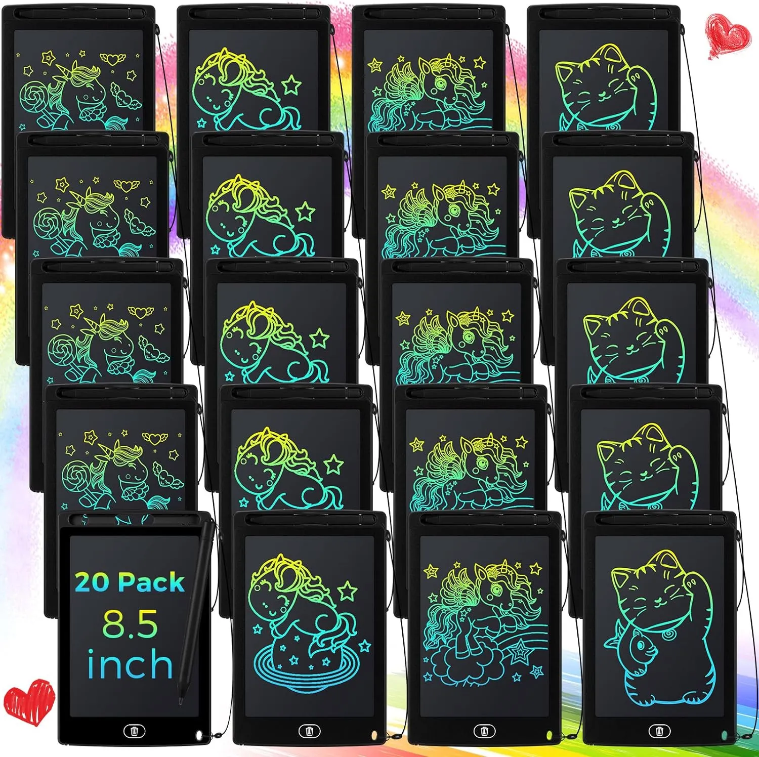 Zhehao 20 Pack LCD Writing Board for Kids, 8.5 Inches Doodle Board Reusable Board Screen Drawing Pad Erasable Painting Pads Educational Toy for 3-8 Years(Black)