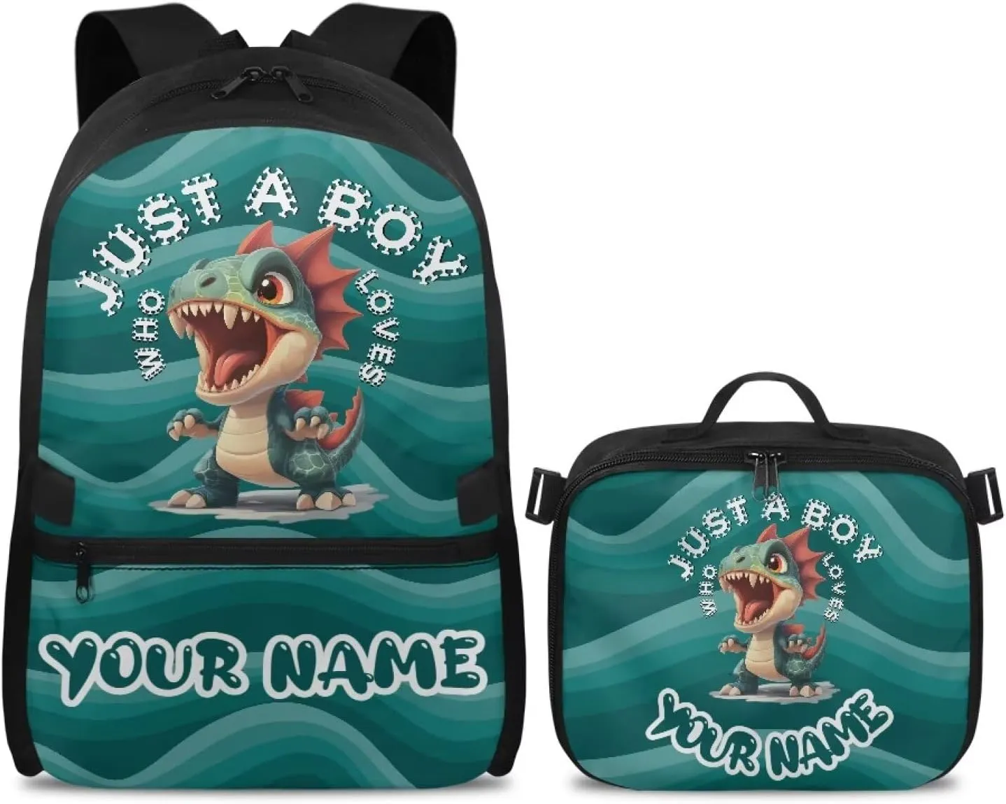 ZOUTAIRONG Kids Backpacks for Boys, Cartoon Dinosaur Just A Boys Print Personalized Large Capacity School Bag and Removable Dining Bag