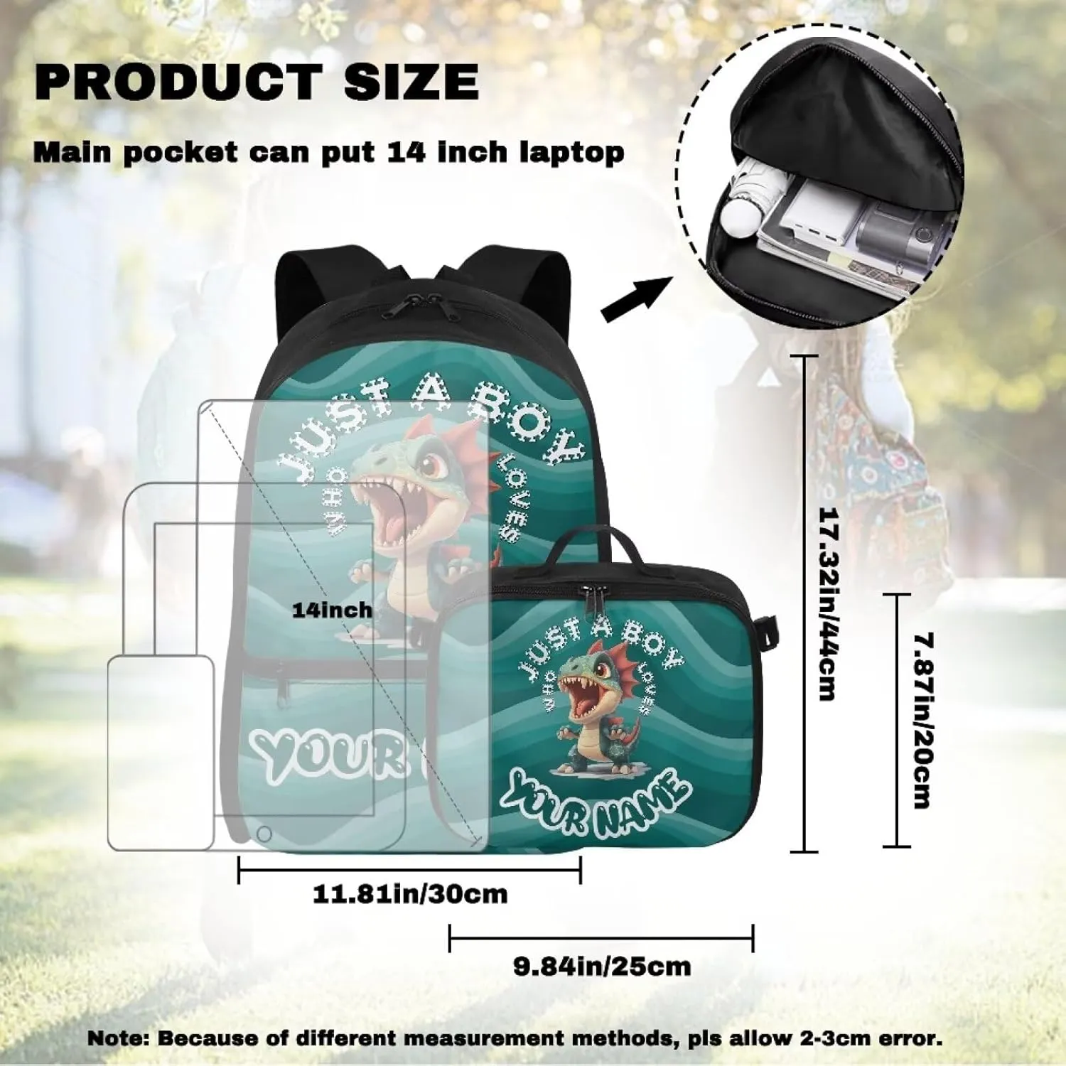 ZOUTAIRONG Kids Backpacks for Boys, Cartoon Dinosaur Just A Boys Print Personalized Large Capacity School Bag and Removable Dining Bag