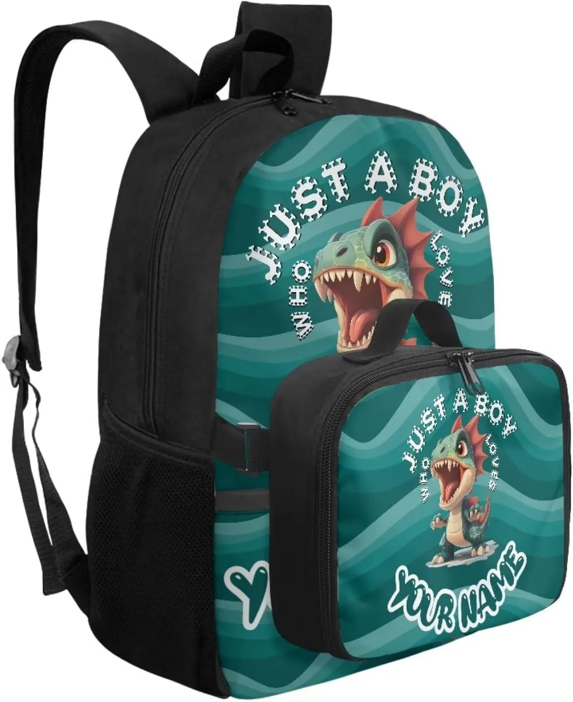 ZOUTAIRONG Kids Backpacks for Boys, Cartoon Dinosaur Just A Boys Print Personalized Large Capacity School Bag and Removable Dining Bag