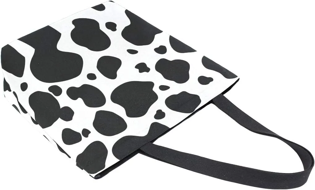 ZZXXB Cow Print Reusable Grocery Shopping Bag Heavy Duty Canvas Tote Bag Large Collapsible Washable Handbag Shoulder for Women